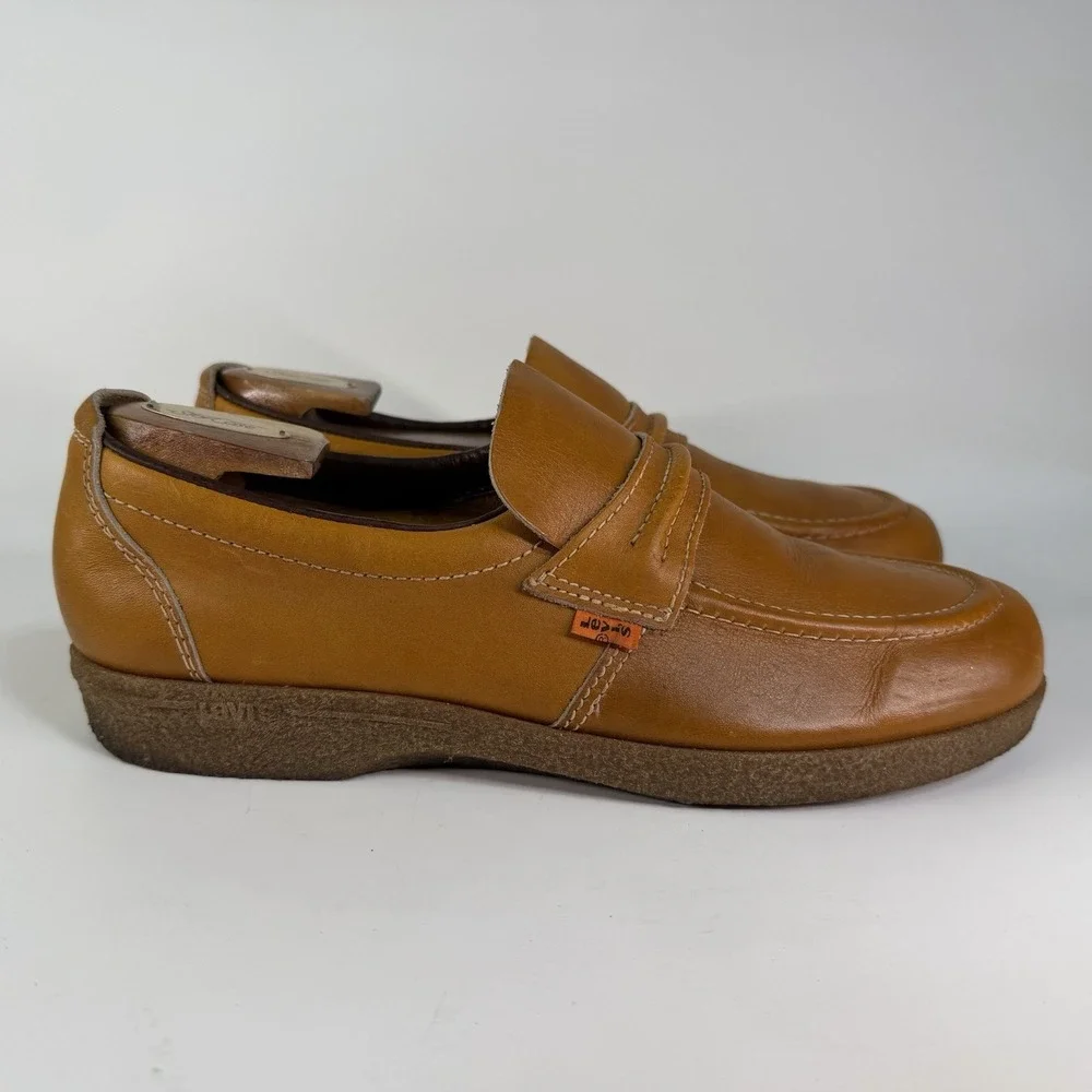 Vtg 1970s Levis Loafers Shoes Mens 10.5 Orange Tab Rubber Gum Soles Disco Hippie